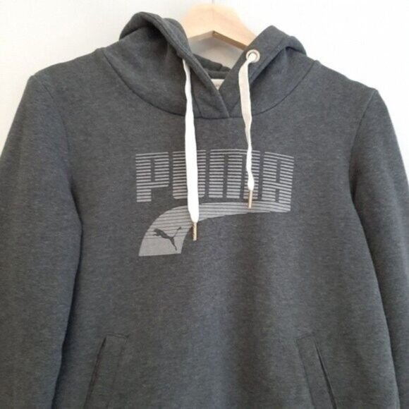 PUMA Sweatshirt Hoodie Grey w/ Velvet Logo Sz S - Picture 3 of 8